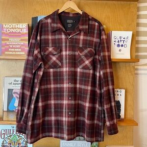 Pendleton The Original Board Shirt Maroon Plaid Shirt Jacket Wool XXL Tall